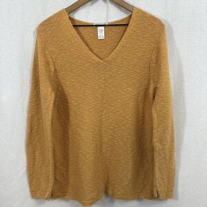 Avalin 100% Cotton Mustard Yellow Knit Vneck Sweater Womens O/S USA Beach